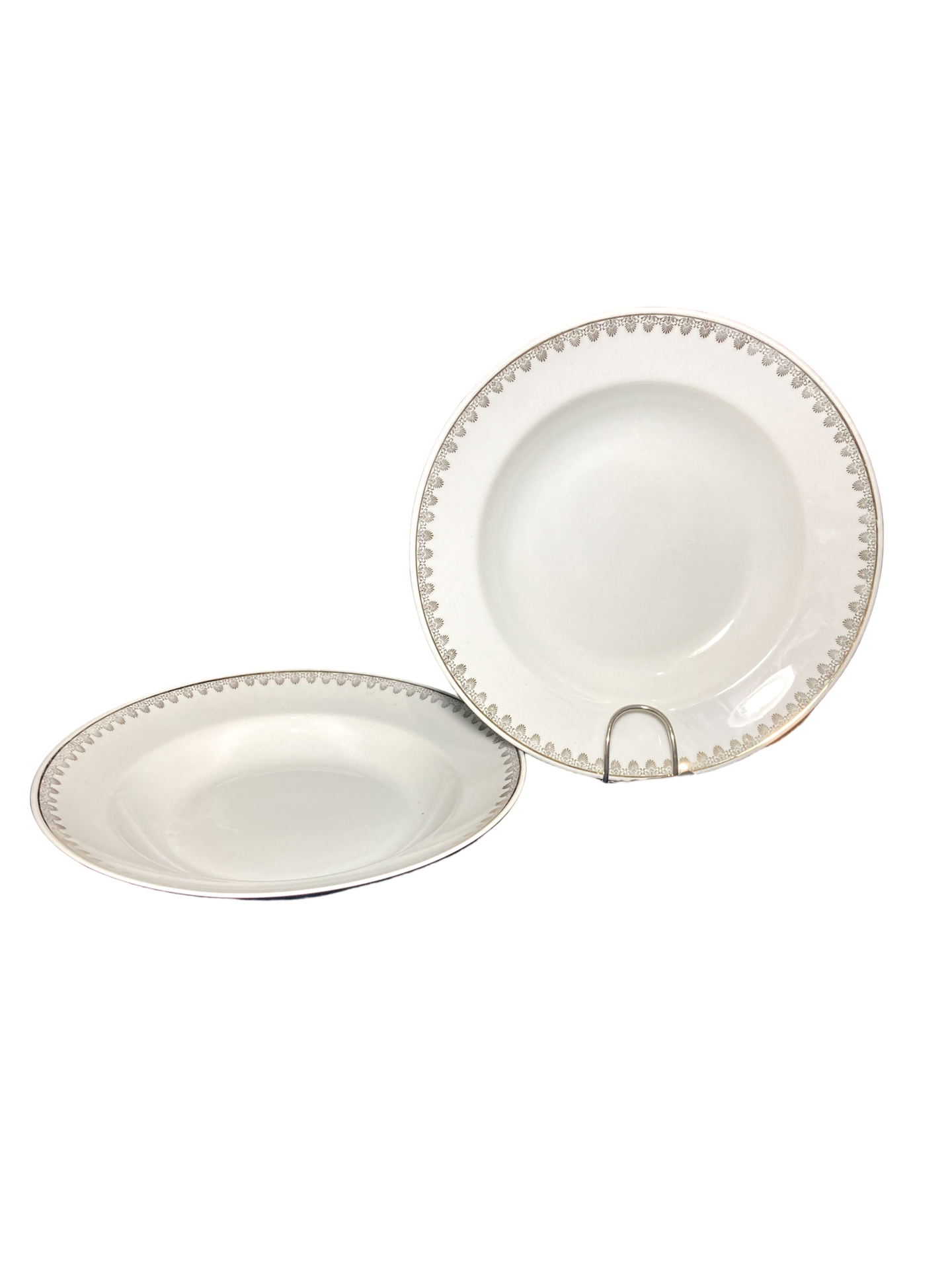 Duo de Pratos Fundos de Porcelana Schmidt com Borda Trabalhada Vintage