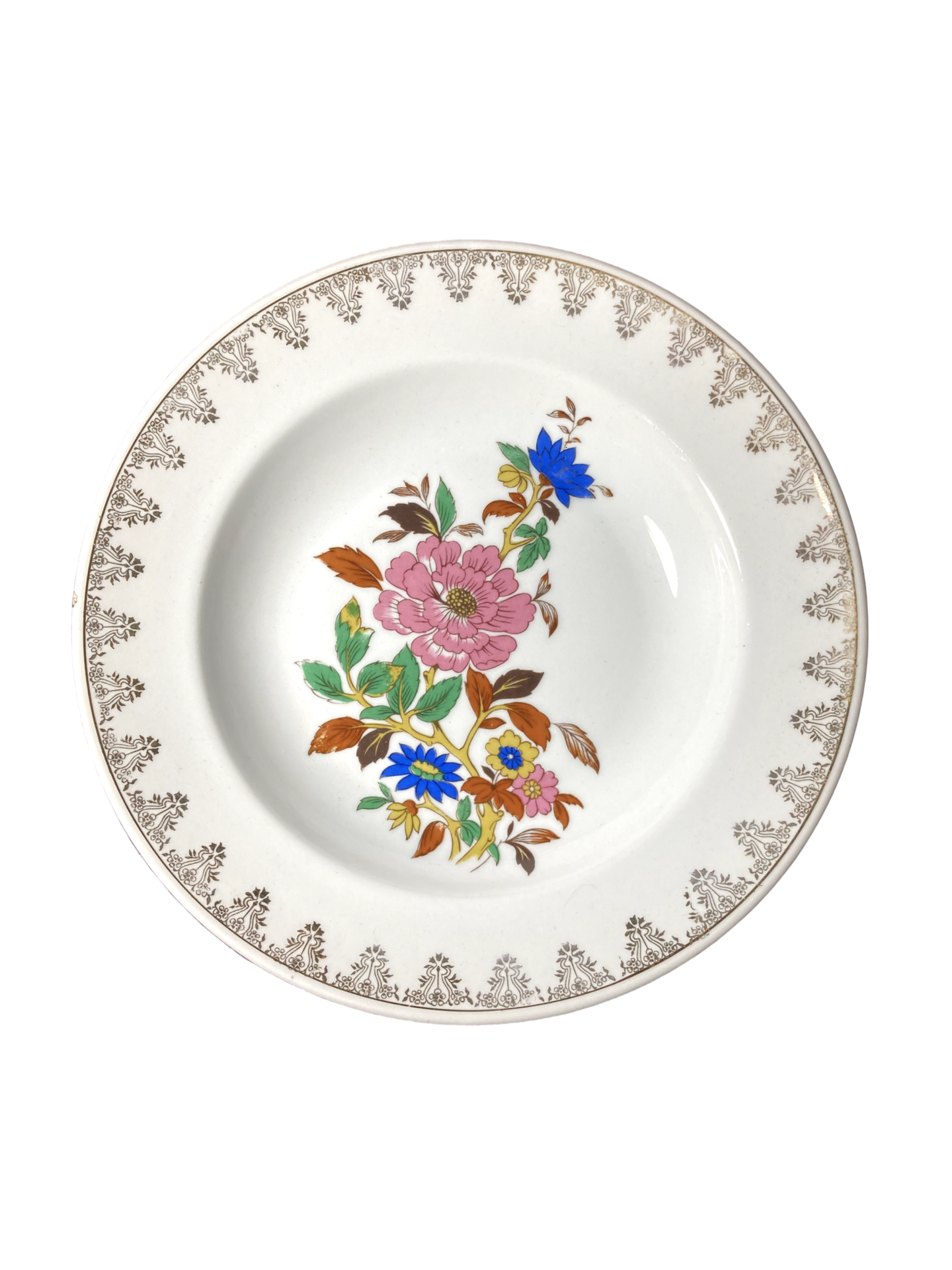 Prato Fundo Floral Vintage com Friso Dourado - Porcelana Schmidt