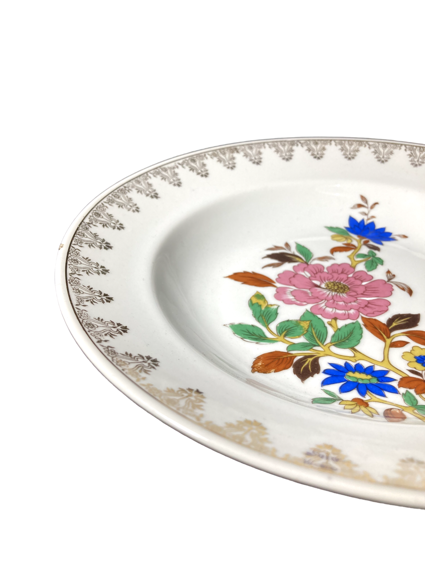Prato Fundo Floral Vintage com Friso Dourado - Porcelana Schmidt - Imagem 2