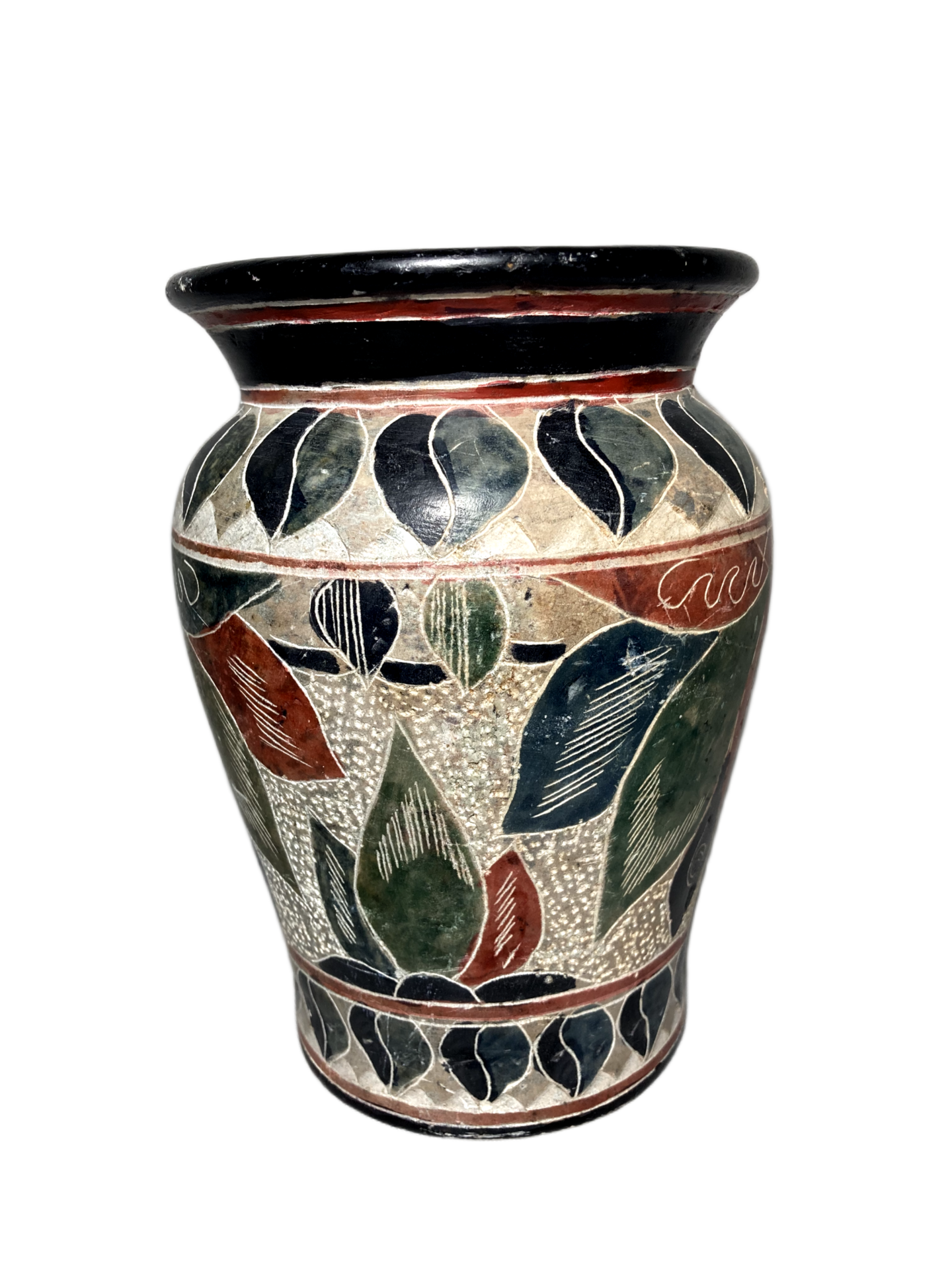 Vaso de Cerâmica Preta Entalhada Vintage – Estilo Mexicano