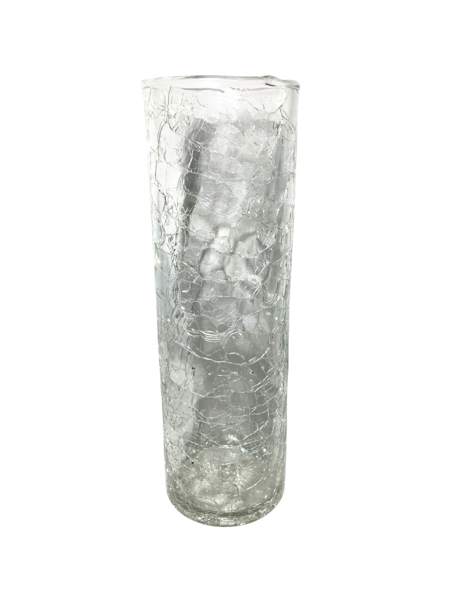 Vaso Cilíndrico de Vidro Craquelado Vintage