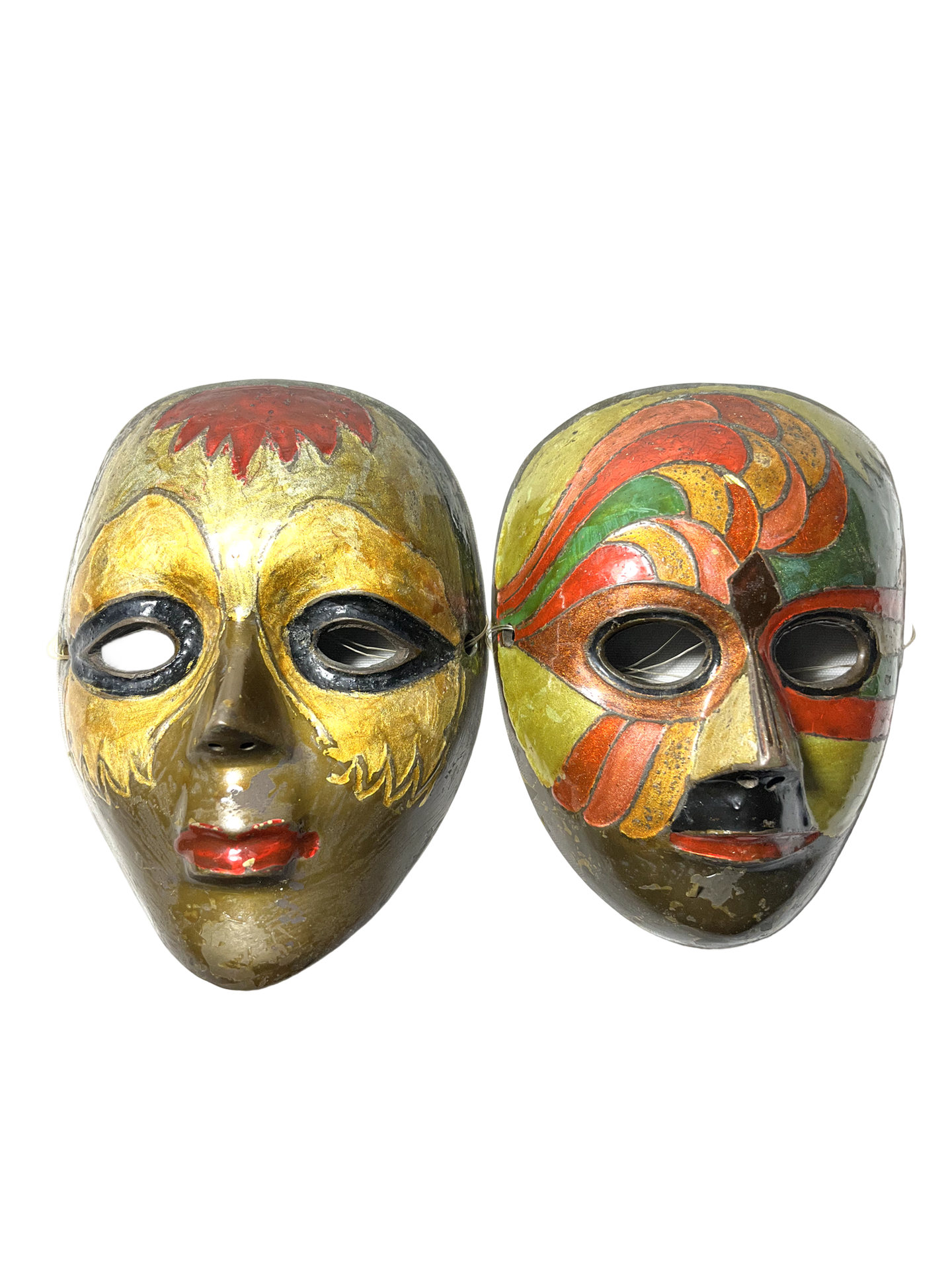 Dueto de Máscaras Decorativas Vintage em Latão Pintado – Made in India