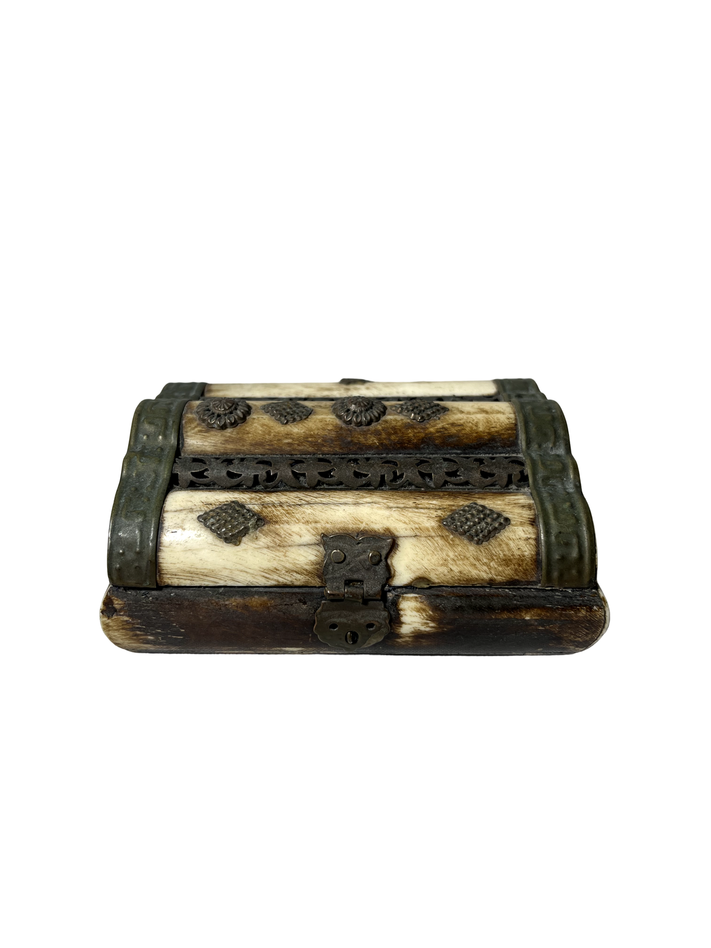 Mini Baú Porta-Joias Vintage de Osso e Latão Trabalhado