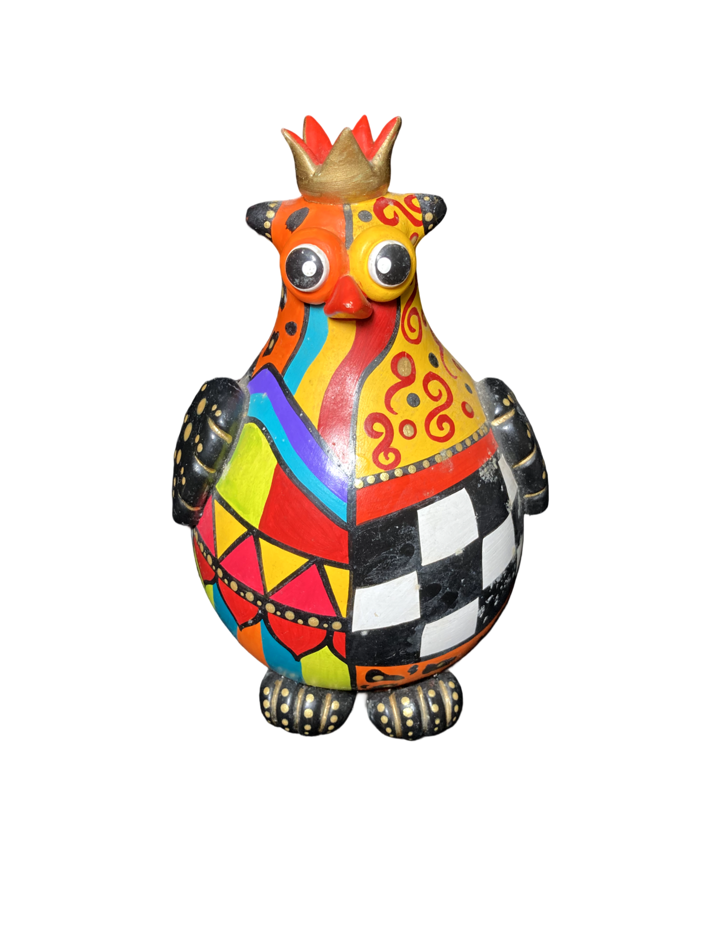 Escultura de Galinha Coroada Pintada à Mão - BAPI