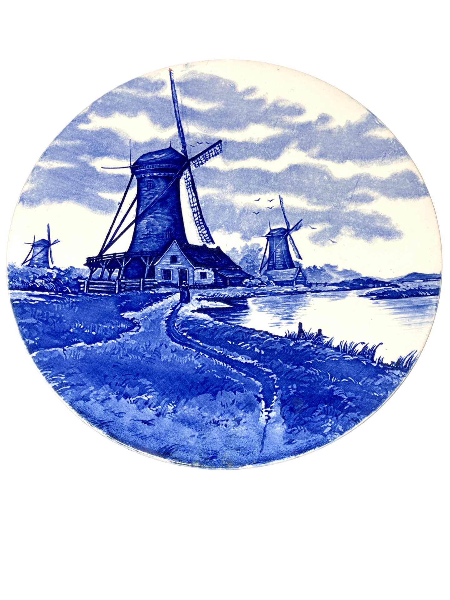 Prato Decorativo Delft Azul e Branco – Cena de Moinhos de Vento