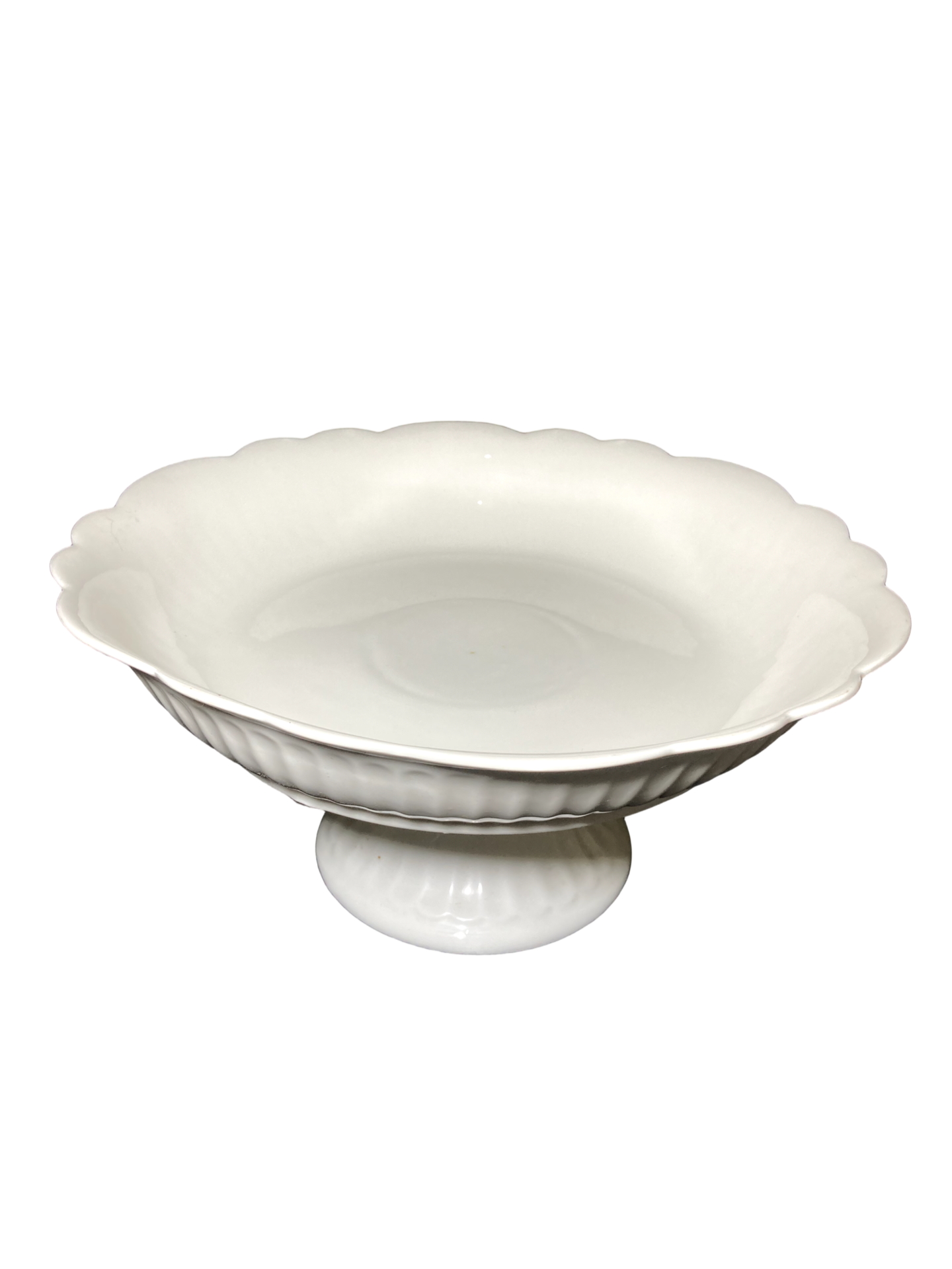 Fruteira de Porcelana Branca com Pé e Borda Recortada