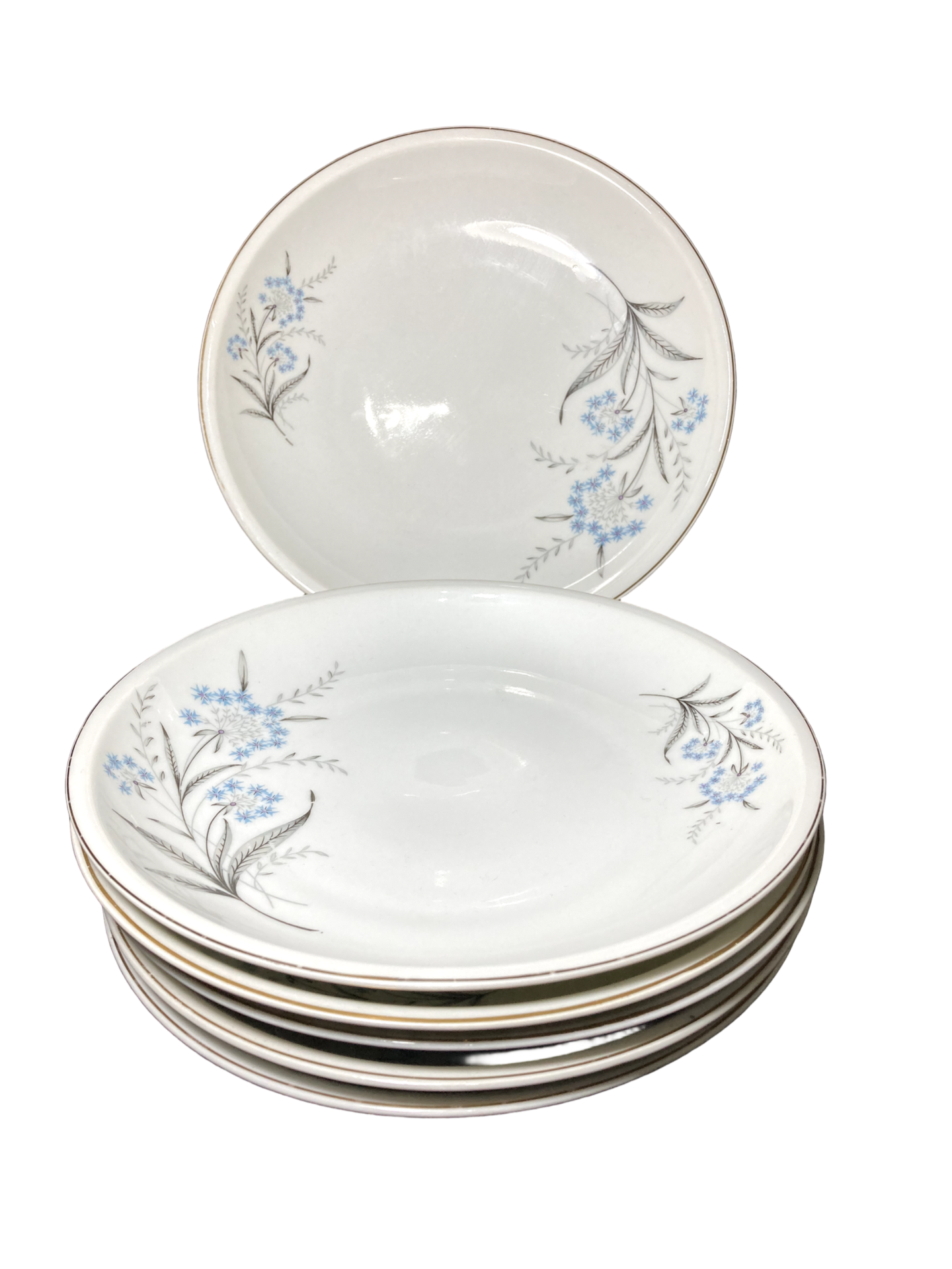 Sexteto de Pratos de massa/fundo Florais Azuis com Filete Dourado – Porcelana Real S. Paulo