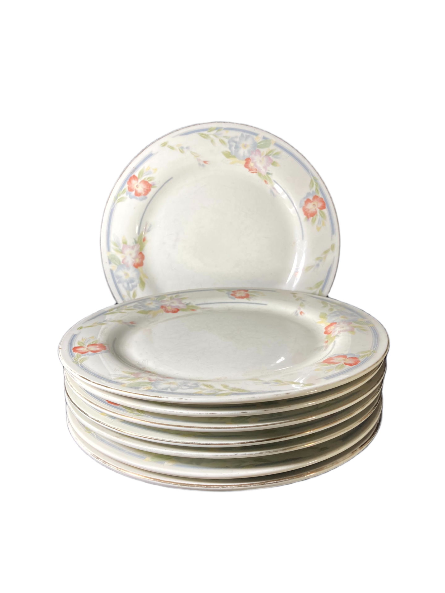 Oitavo de Pratos Rasos com Grinalda Floral e Filete Dourado – Budlet Fine China