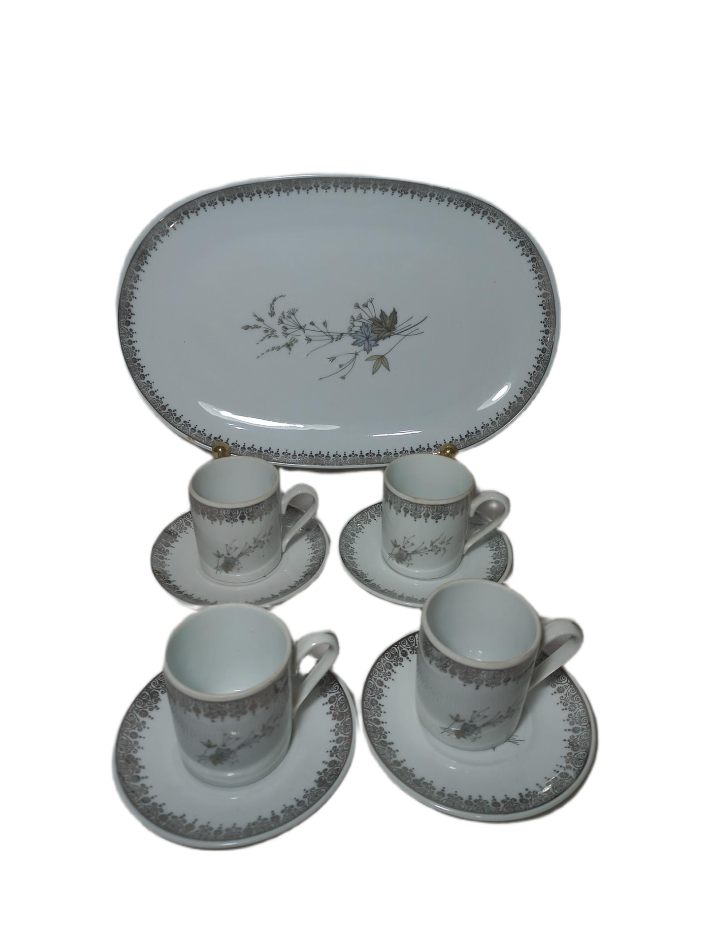 Travessa oval com 4 xícaras de café em porcelana Real, floral - Imagem 2