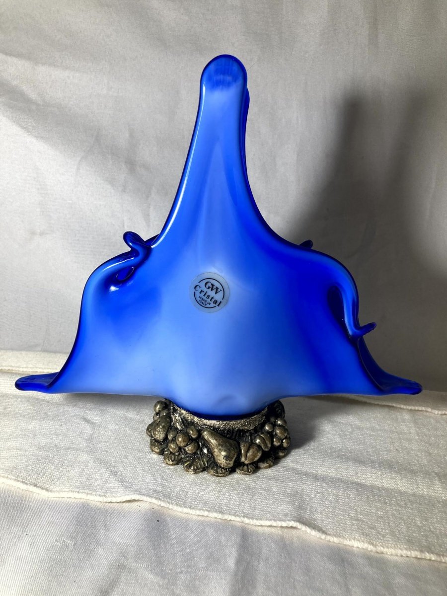 GW CRISTAL. Centro de mesa em Vidro Artístico Murano, Tom azul-cobalto em Degradê