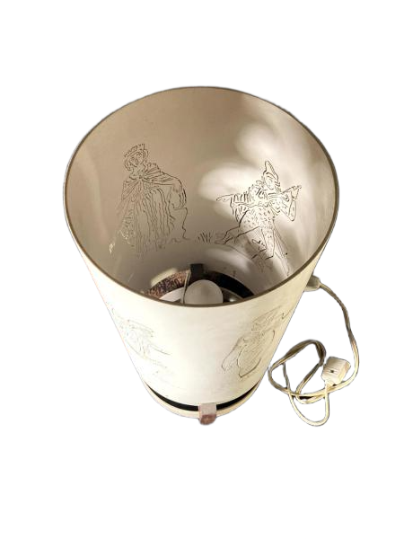 VINTAGE. Abajur em Formato Cilíndrico com Estampa de Figura Clássica e Base Estruturada - Imagem 4