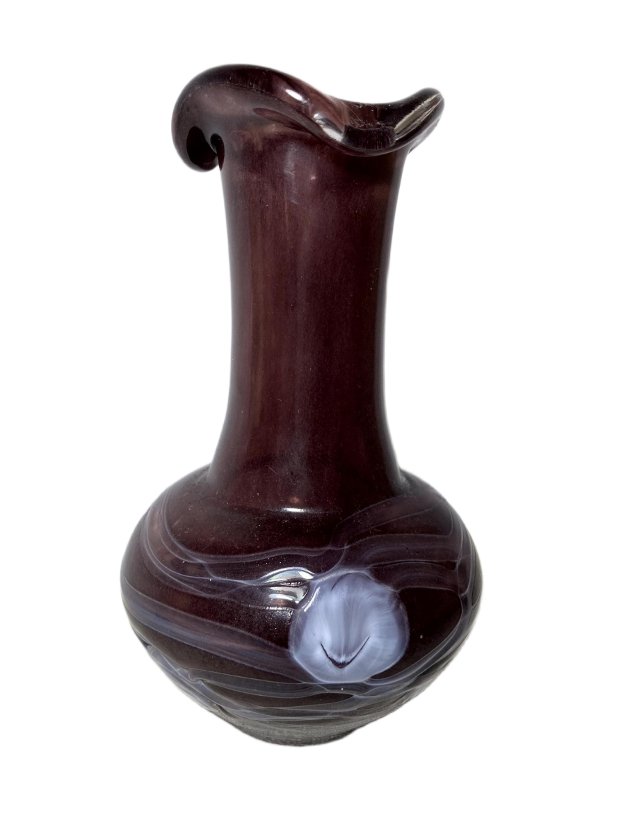 ELEGANTE. Vaso Decorativo de Vidro Espesso em Bordeaux com Detalhe Fluido em Branco